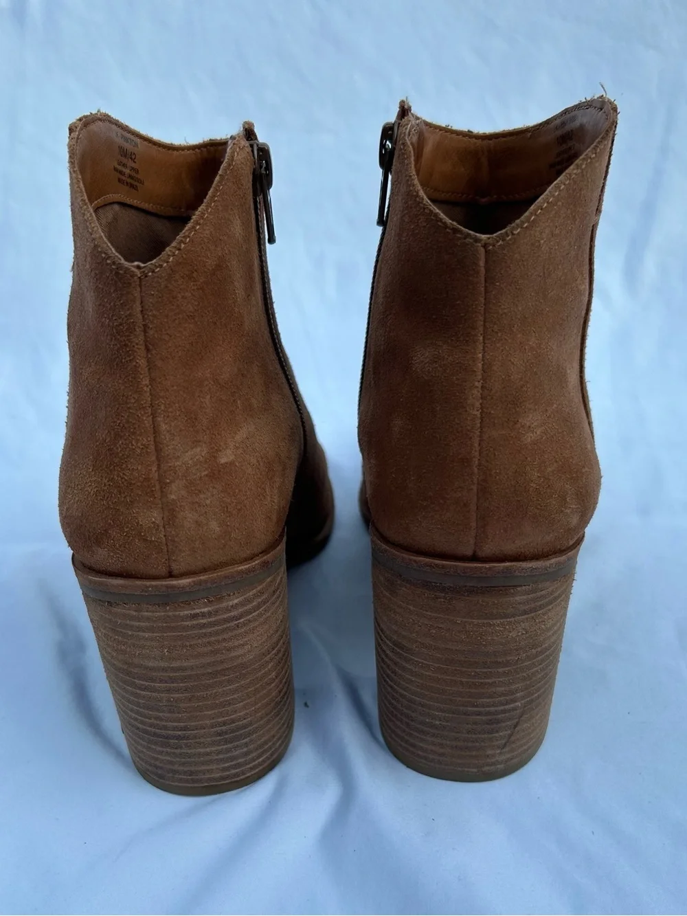 Lucky Brand Tan Suede Ankle Booties with Stacked Heel